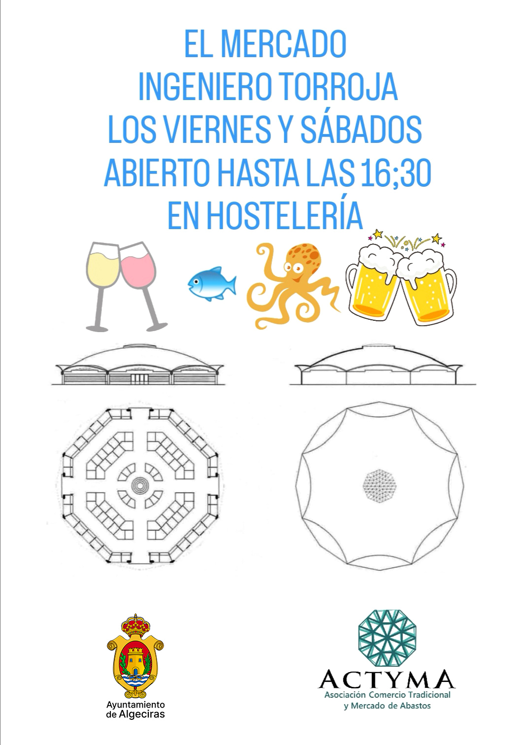 Cartel mercado hosteleria abierto